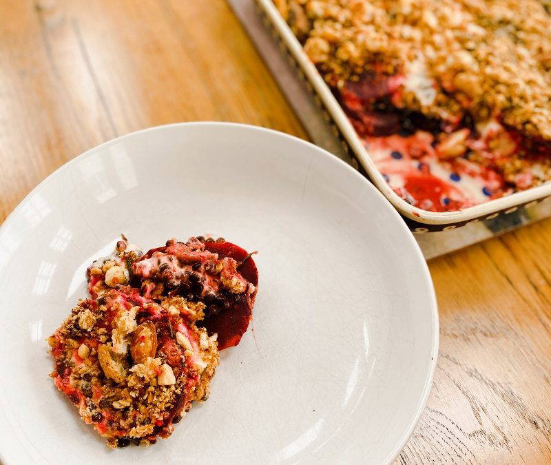 Beetroot Lentil & Goat’s Cheese Gratin