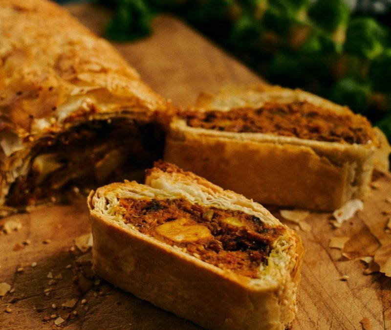 Spiced Lentil Root Vegetable Strudel