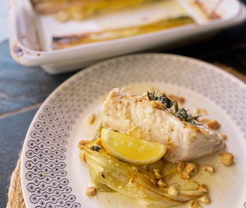 Monkfish Tail with Roasted Creamy Leeks