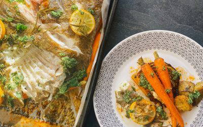 Whole Roasted Turbot with Pumpkin Seed Parsley Pesto