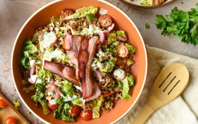 Slow Roasted Tomato BLT Lentil Salad with Yogurt Dressing