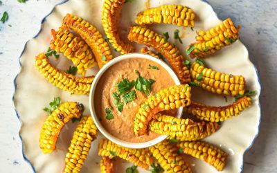 Chilli Corn Ribs with Muhammara Red Pepper Yogurt Dip