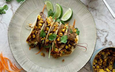 Mushroom Tacos with a Peanut Tahini Dressing