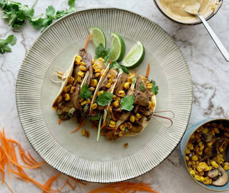 Mushroom Tacos with a Peanut Tahini Dressing