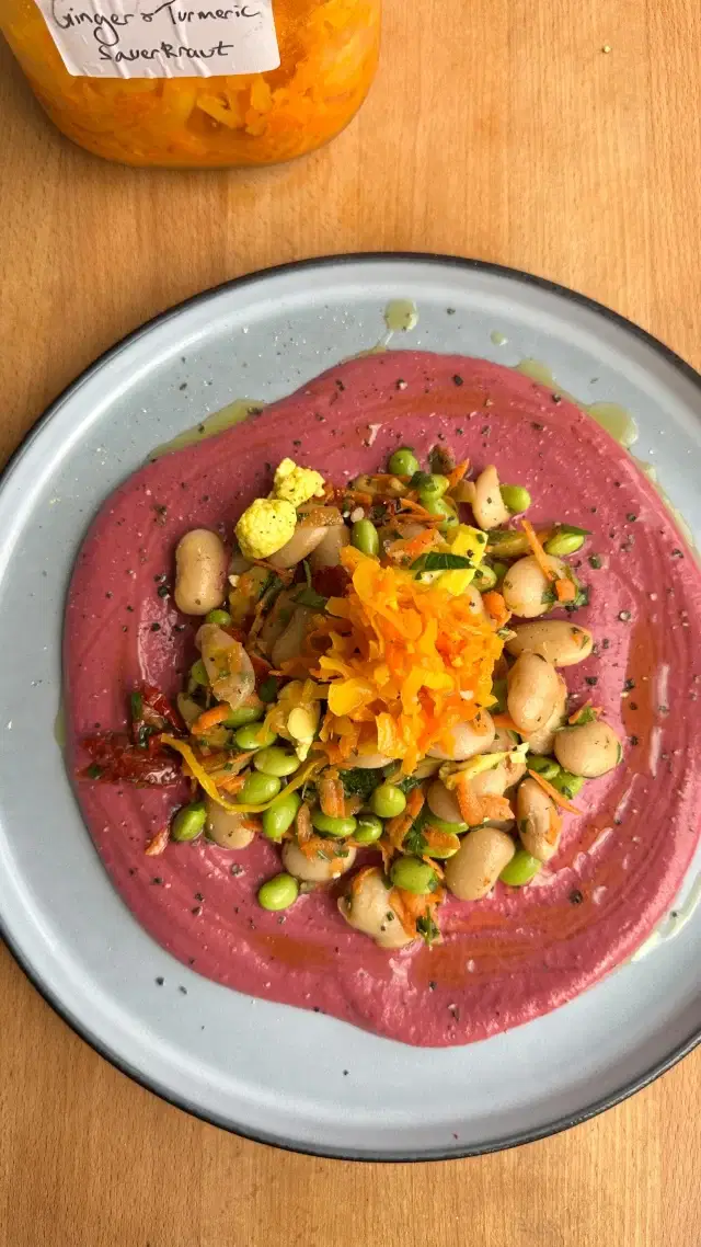 For a recent supper club, I had the challenge of making a sesame-free beetroot hummus—no tahini allowed. Silken tofu came to the rescue, making it just as smooth and creamy. Dietaries when menu planning can be tricky, but I was pretty pleased with this one and paired it with a chopped butterbean salad and gut-loving sauerkraut topper. I love it when a dish comes together, this dish went out as part of an early spring sharing supper club feast. 

@boldbeanco Butterbeans 
@clearspringuk silken tofu 

#beetroothummus #beetroot #gutfriendly #supperclub #supperclubdish #beetrootsalad_